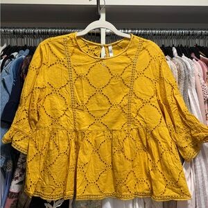 Zara Yellow Eyelet Blouse